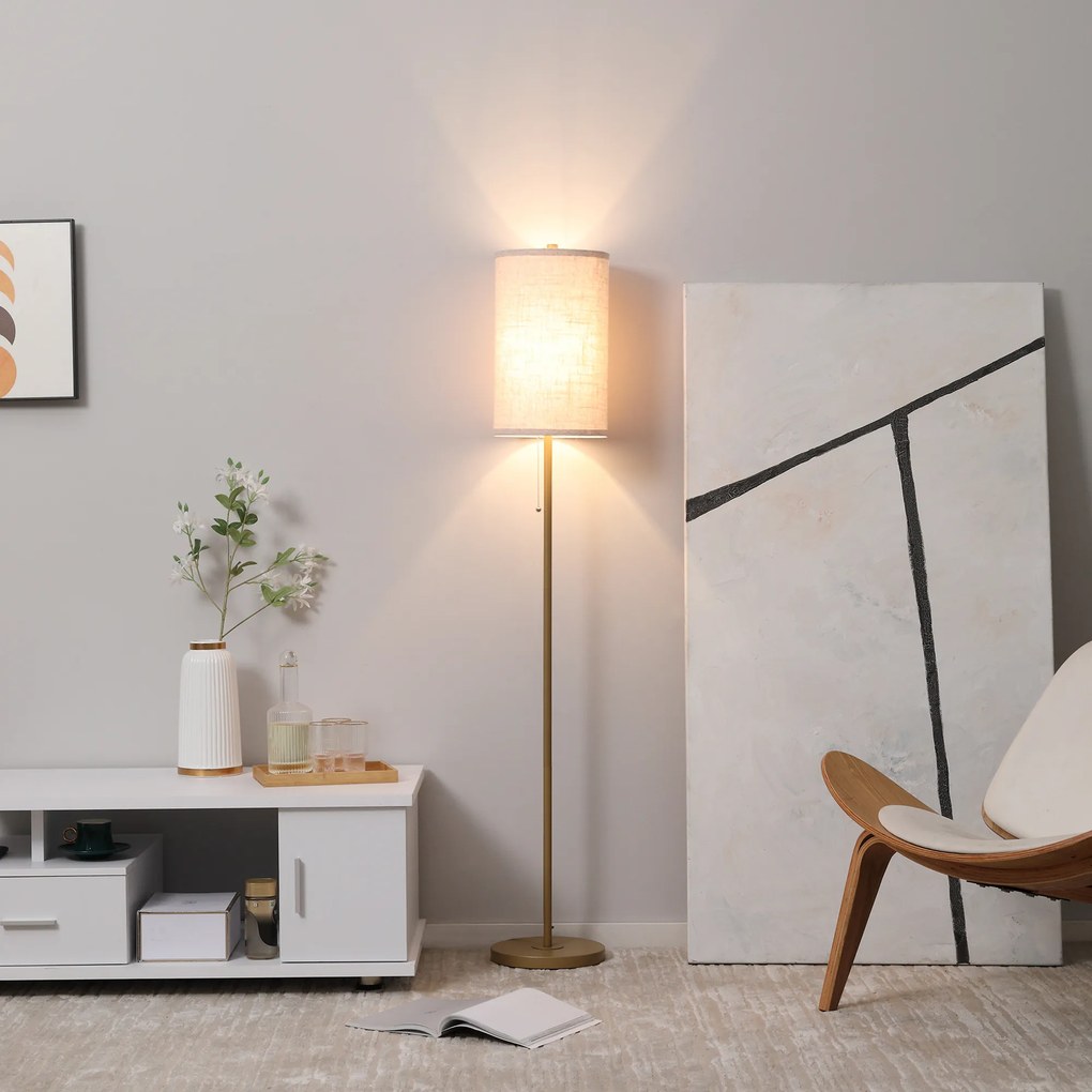 HOMCOM Lampadar cu Abajur din In și Dulie E27, In și Oțel, 25,5x25,5x157 cm, Auriu | Aosom Romania