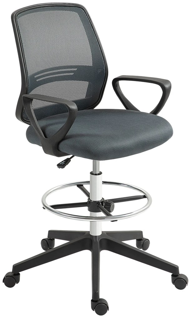 Vinsetto Scaun de birou ergonomic cu brațe și inel reglabil pentru picioare, plasă gri | Aosom Romania