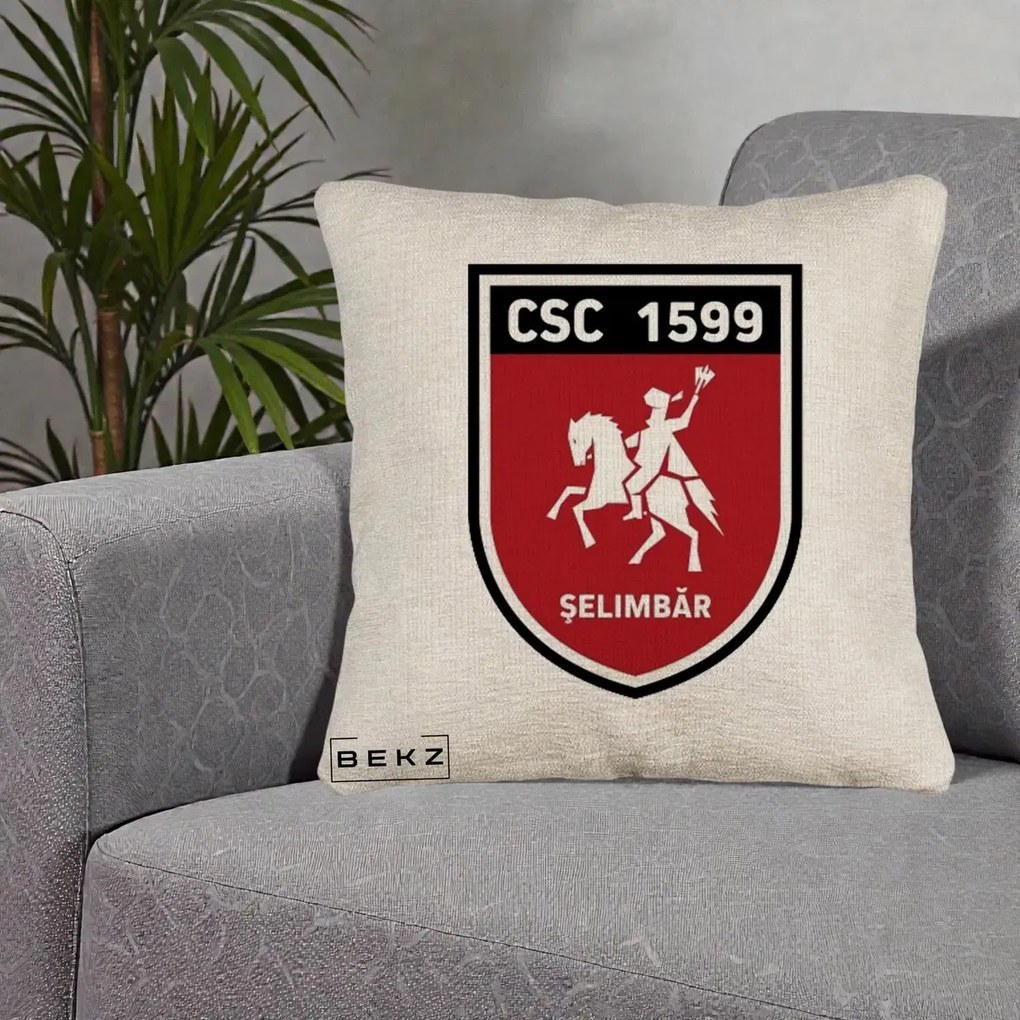 Perna Personalizata CSC 1599 Selimbar Fotbal, 40x40 cm, Bej Canapea, Husa Detasabila, Perna Inclusa, BEKZ®