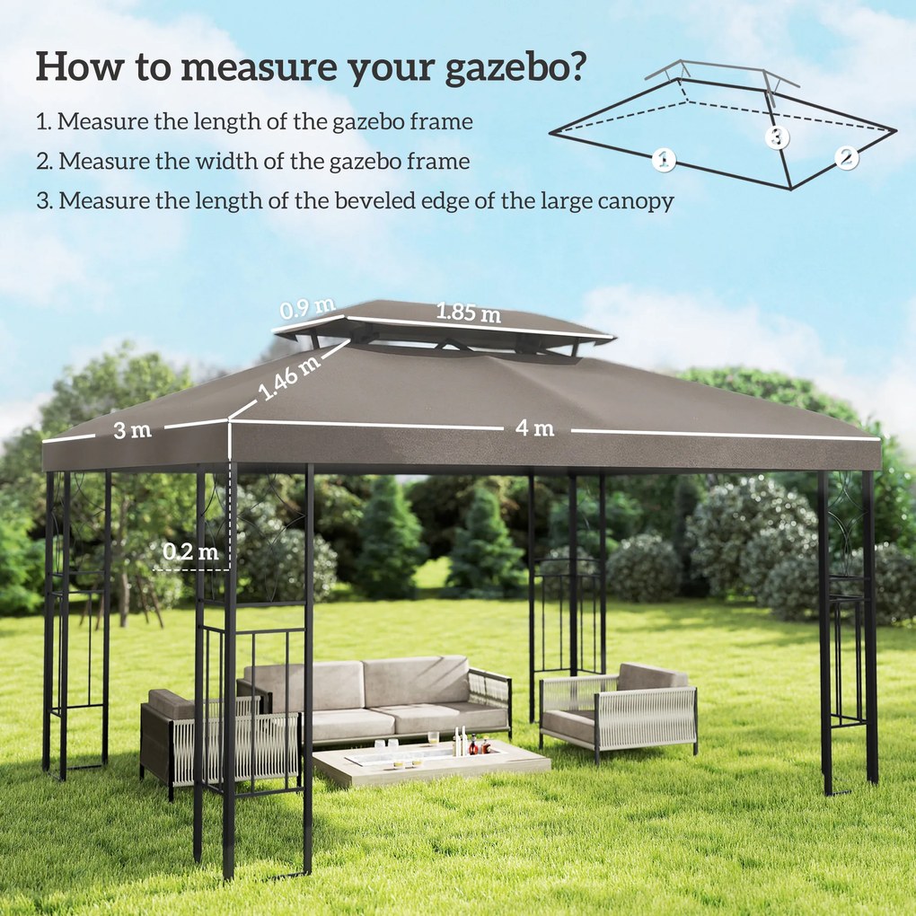 Outsunny Husă de schimb 4x3 m cu acoperiș dublu, orificii de drenaj și protecție UV - doar husă, NU include cadru, maro | Aosom Romania