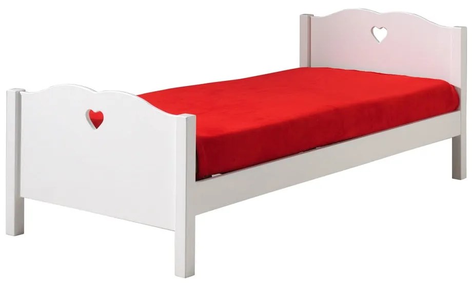 Pat pentru copii alb cu extensie suplimentară din lemn masiv de pin cu spațiu de depozitare 90x200 cm AMORI – Vipack