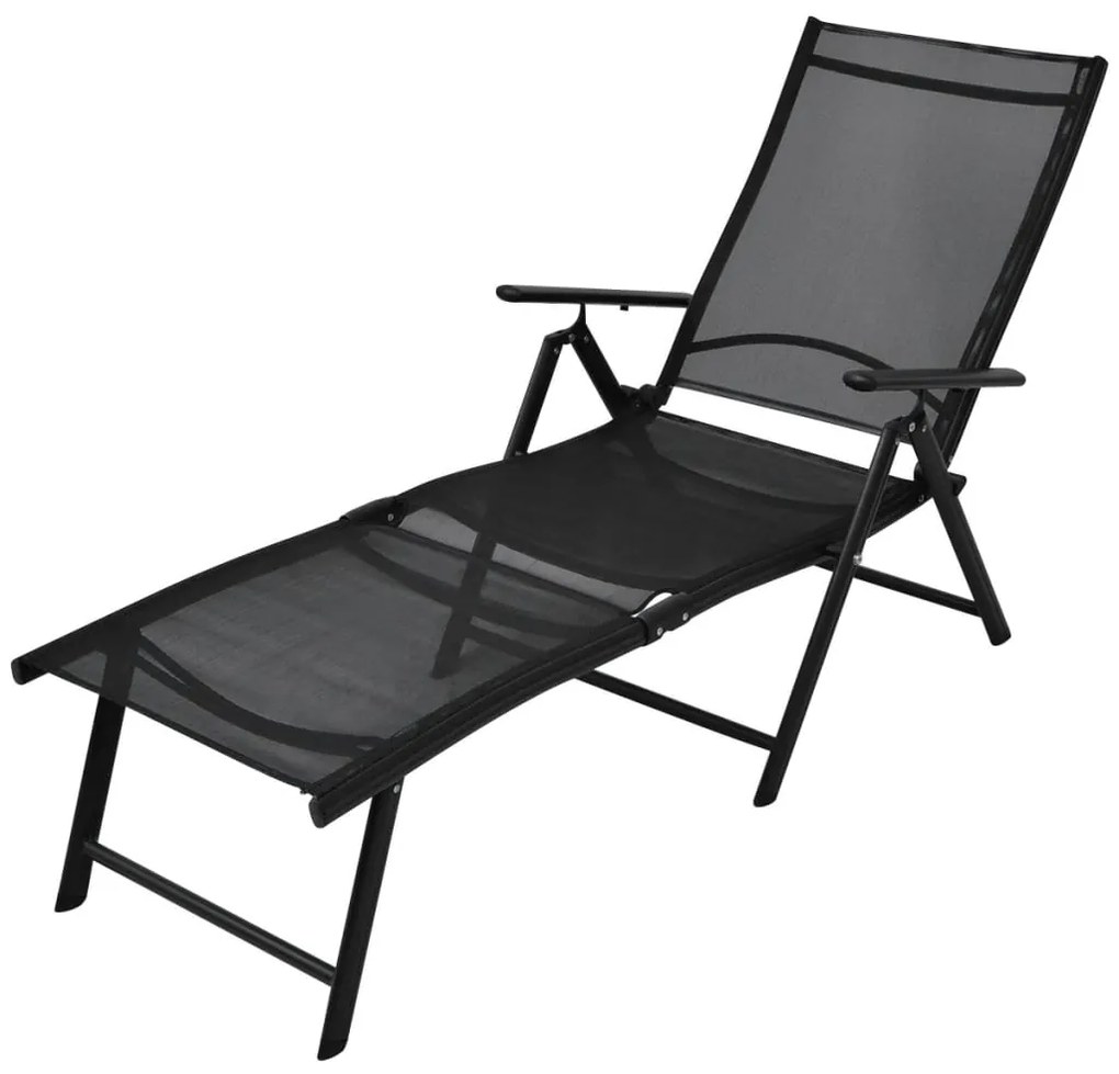 Sezlong de plaja pliabil, negru, aluminiu