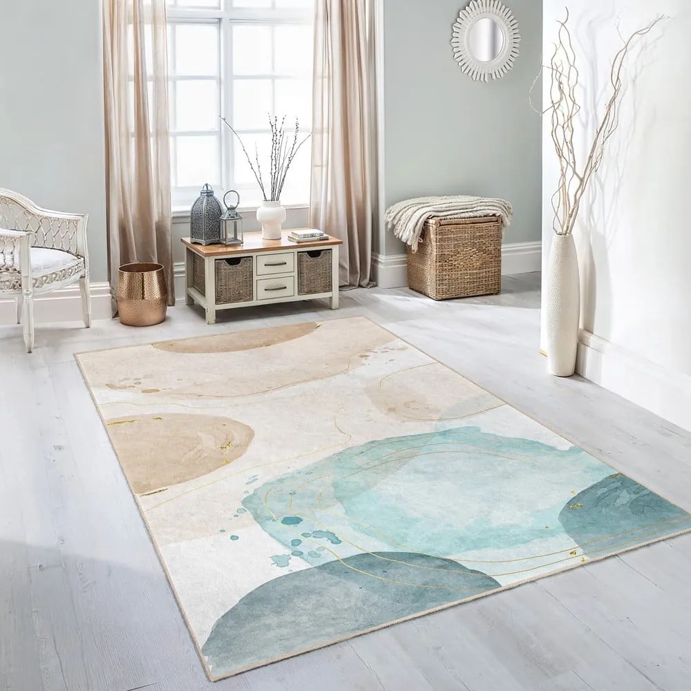 Covor crem/turcoaz lavabil 80x150 cm Puddle – Mila Home