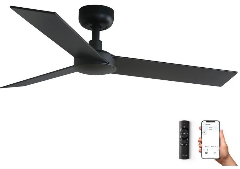 Ventilator de tavan FARO 34296WP RUDDER S negru d. 106 cm SMART + telecomandă