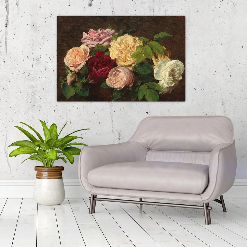 Tablou - Henri Fantin-Latour, Roses de Nice on a Table, reproducere (90x60 cm)