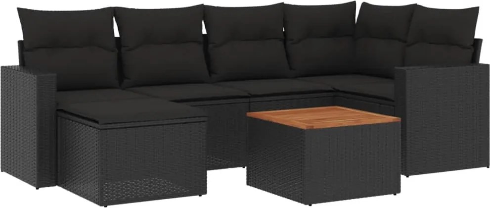 vidaXL Set canapele de grădină cu perne, 7 piese, negru, poliratan