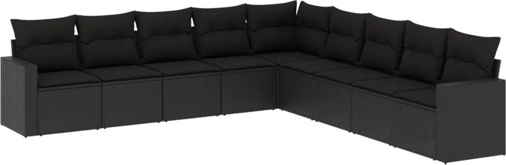vidaXL Set mobilier de grădină cu perne, 9 piese, negru, poliratan