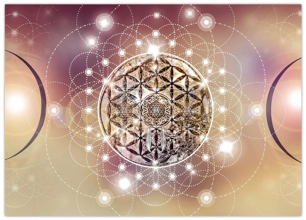 Tablou pe sticlă - Mandala cu elemente (70x50 cm)