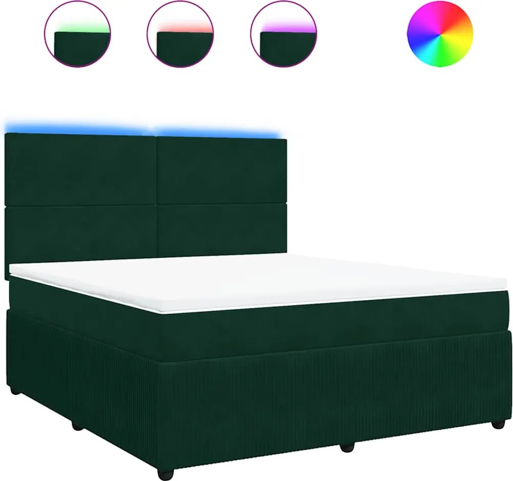 vidaXL Pat box spring cu saltea, verde închis, 180x200 cm, catifea