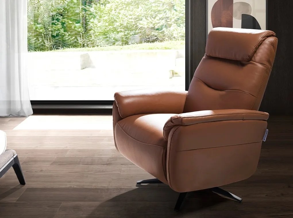 Fotoliu design LUX cu functia relax Cowhide brown leather