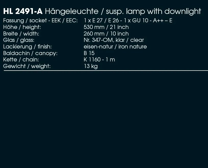 Pendul iluminat exterior din fier forjat, HL 2491-A