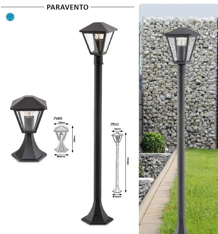 Stalp mediu pentru iluminat exterior design modern IP44 Paravento negru