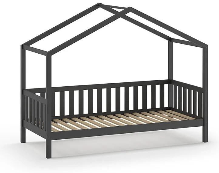 Set DALLAS în antracit format dintr-un Pat copii Vipack cu gard (90 x 200 cm) și un sertar.