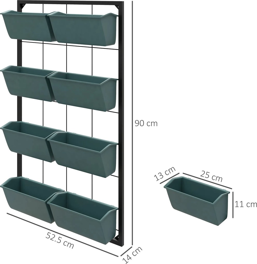 Outsunny Suport pentru Plante, 8 Ghivece Stivuibile, Rezistente la Intemperii, 52.5 x 14 x 90 cm, Gri + Negru | Aosom Romania