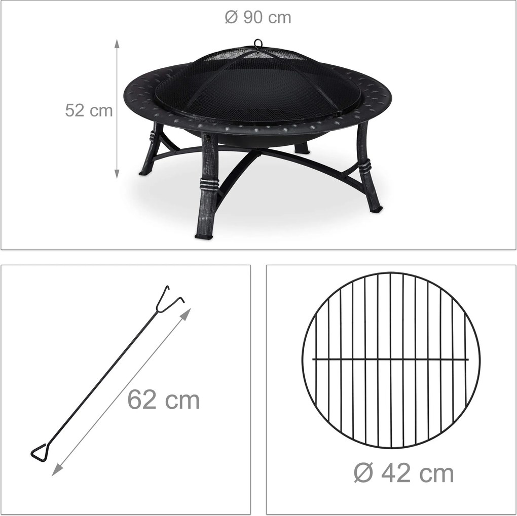 Foc de tabara metalic portabil FIREBOWL ∅ 90 cm, negru