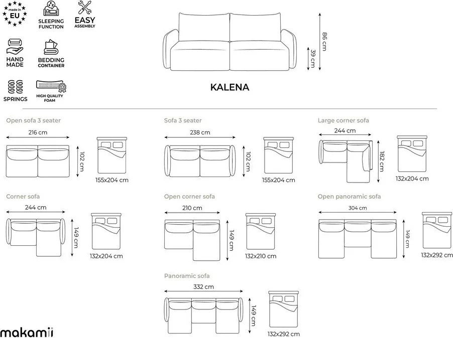 Colțar verde extensibil/cu spațiu de depozitare cu tapițerie din catifea (în formă de "U") Kalena – Makamii