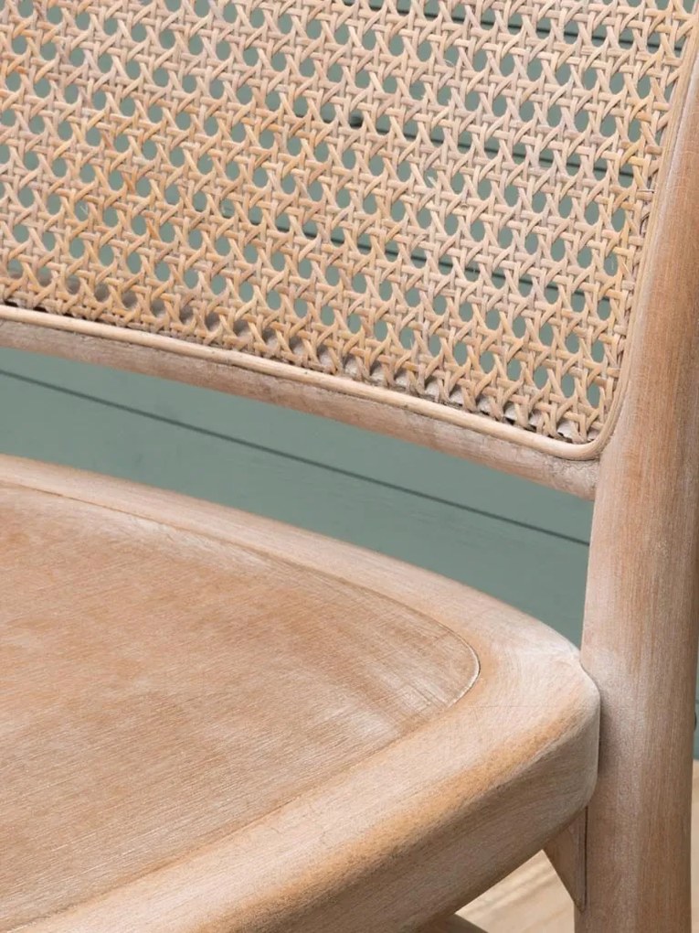 Scaun dining bej din lemn de fag, rattan si trestie, Paula