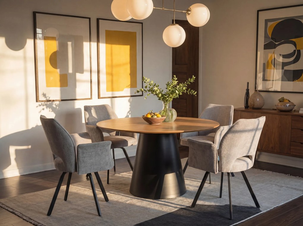 MAZZONI EXPORT BOSCO Stejar natural/picior negru - MASĂ ROTUNDĂ 120 cm PENTRU BUCĂTĂRIE SUFRAGERIE SALON FURNIR