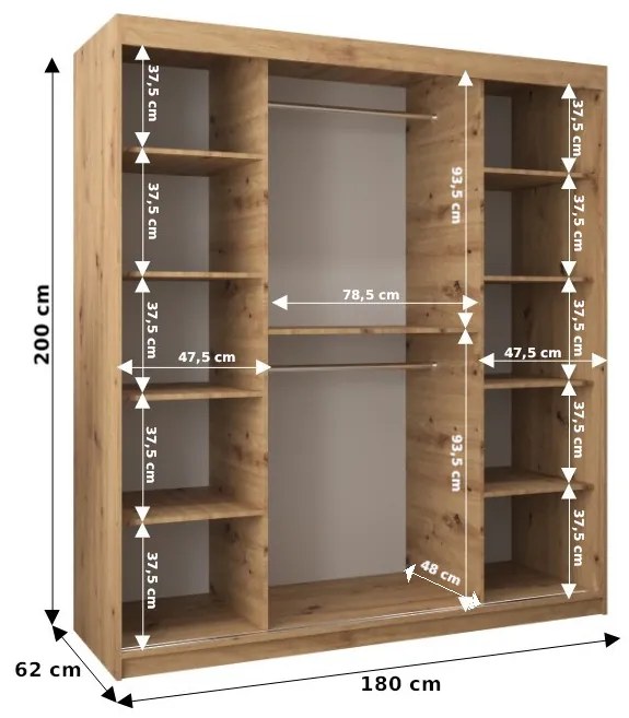 Dulap de haine 180 cm Toki 2 (alb mat + stejar sonoma). 1065002