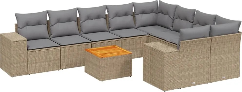 vidaXL Set canapele de grădină cu perne, 10 piese, bej, poliratan