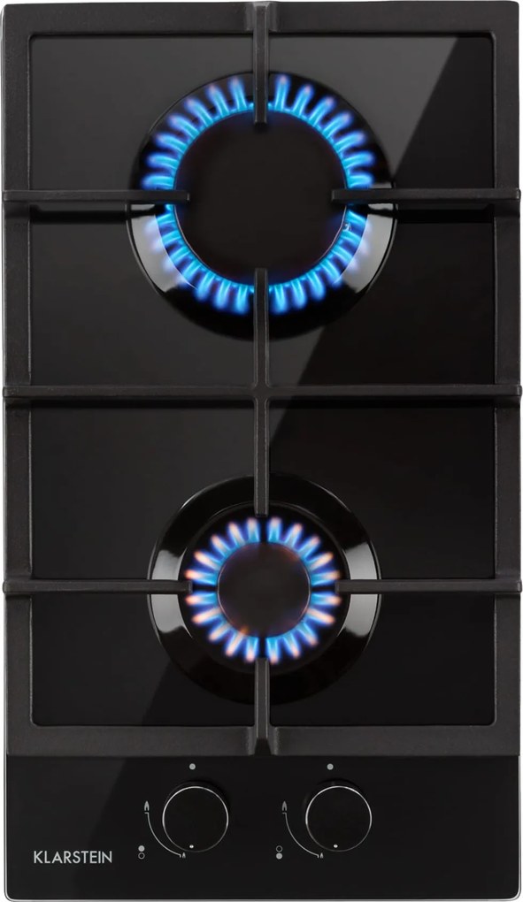 Klarstein Ignito Domino, plită de gaze, 2 arzătoare, arzător Sabaf, sticlă ceramică, negru