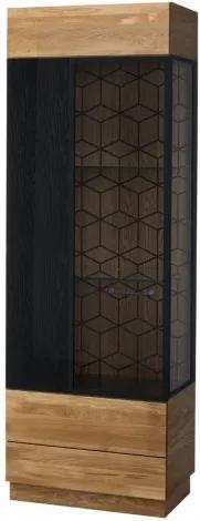 Vitrina din lemn si furnir, cu 1 usa Mosaic 10 Stejar / Negru, l67xA42xH196 cm