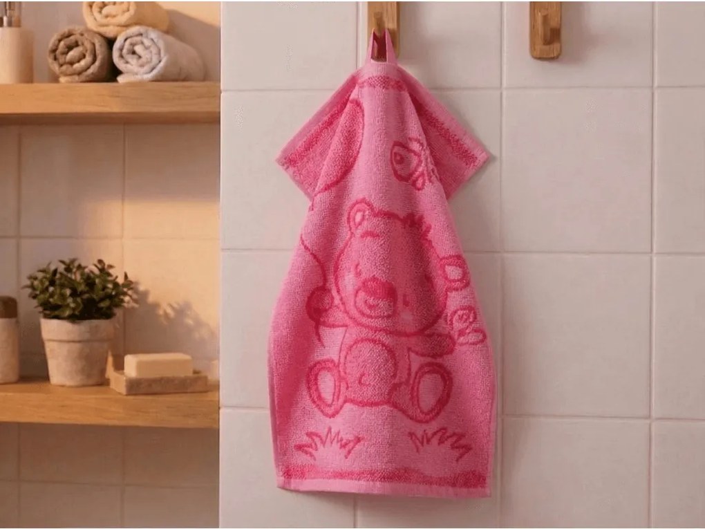 Prosop pentru copii BEBÉ ursulet de plus roz 30x50 cm