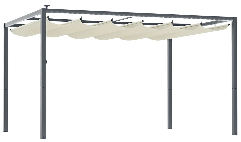 Outsunny Pergolă cu Lumini LED și 12 Orificii de Drenaj, 400x300x230 cm, Alb Crem | Aosom Romania