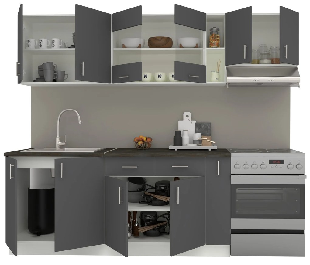 Set Bucatarie Karo V16, Antracit/Alb, Blat Thermo 28 mm, L 240 cm