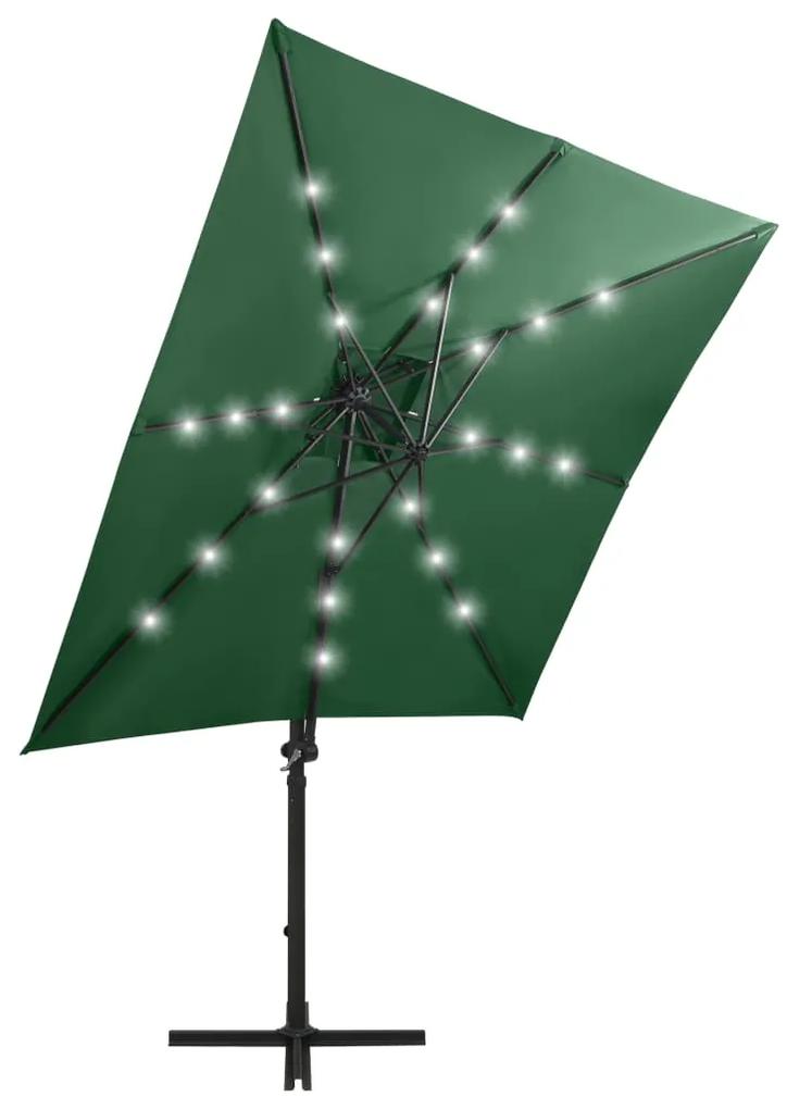 Umbrela suspendata cu stalp si LED-uri, verde, 250 cm Verde, 250 cm
