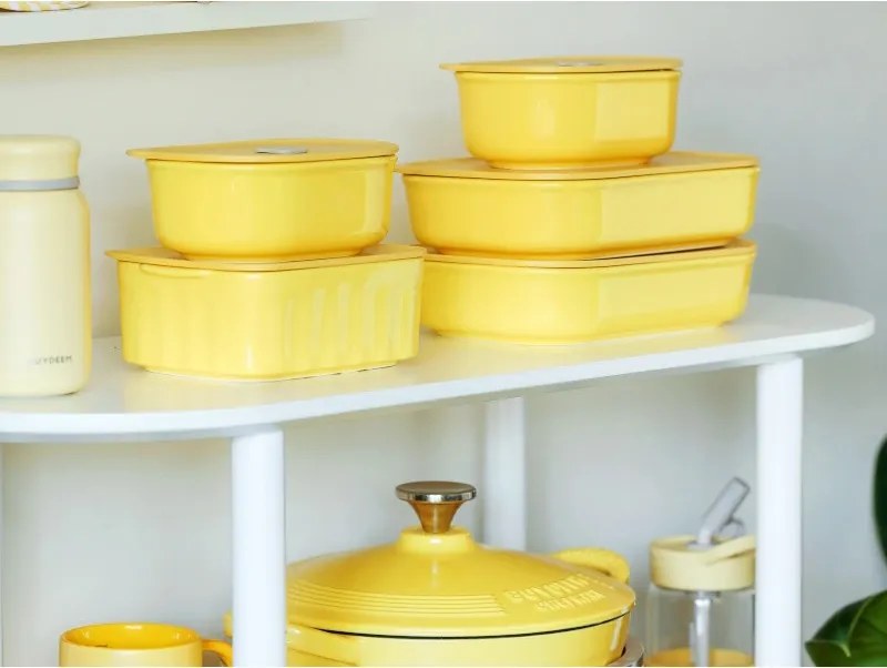 Cutie ceramică pentru alimente Buydeem Bento CT3008-MY, 1 l, 230 °C, compatibilă cu cuptorul și cuptorul cu microunde, galbenă