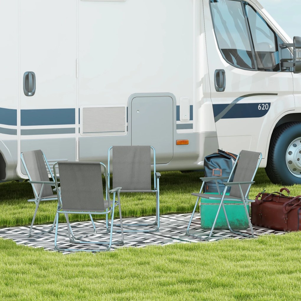 Outsunny Lot de 4 scaune pliante de gradina camping plaja cu suporturi pentru brate, tesatura Oxford, gri | Aosom Romania