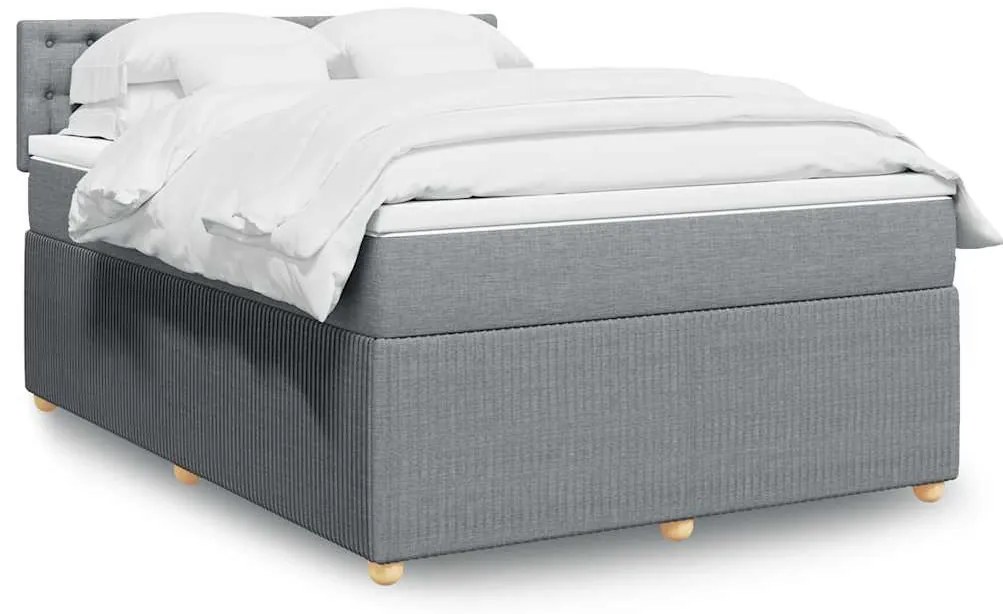 vidaXL Pat box spring cu saltea, gri deschis, 140x190 cm, textil