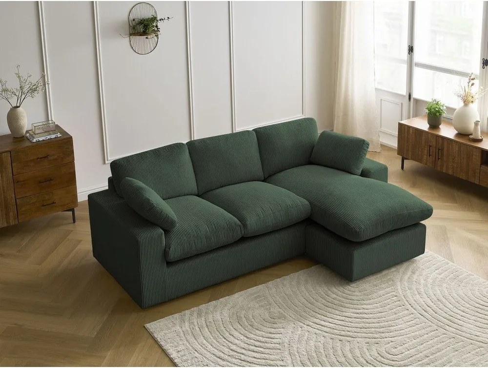 Colțar verde cu tapițerie din catifea reiată Belair – Bobochic Paris