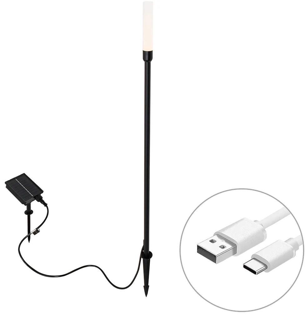 Lampă de podea pentru exterior neagră cu LED reîncărcabil și solar - Barry