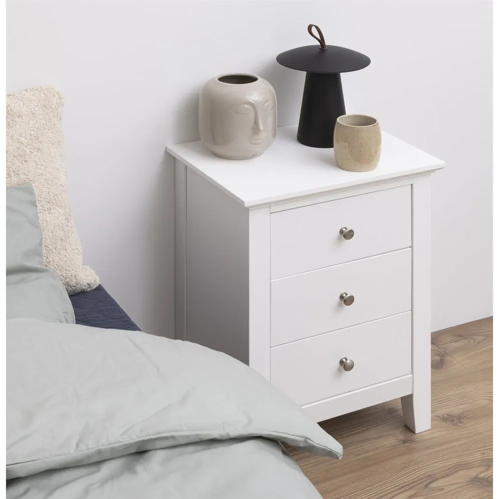 Noptieră cu 3 sertare Actona Linnea, alb