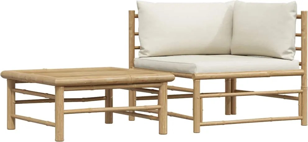 vidaXL Set mobilier de grădină, 2 piese, perne alb crem, bambus