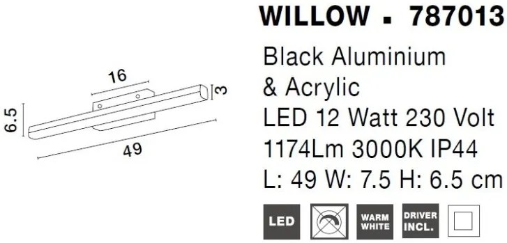 Aplica LED de perete pentru baie design modern WILLOW negru