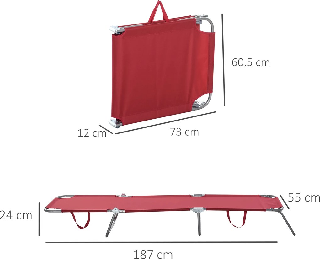 Outsunny Șezlong, pliabil, spătar reglabil, cadru metalic rezistent la rugină, 187 x 55 x 24, Weinrot | Aosom Romania
