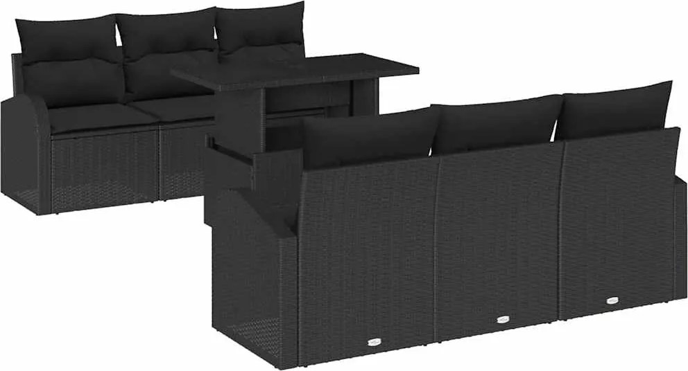 vidaXL Set de canapele pentru grădină cu pernă 7 pcs Negru Poli Rattan
