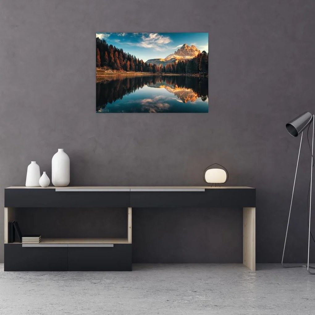 Tablou pe sticlă - Alpi, Italia, Dolomiți, Lago Antorno (70x50 cm)