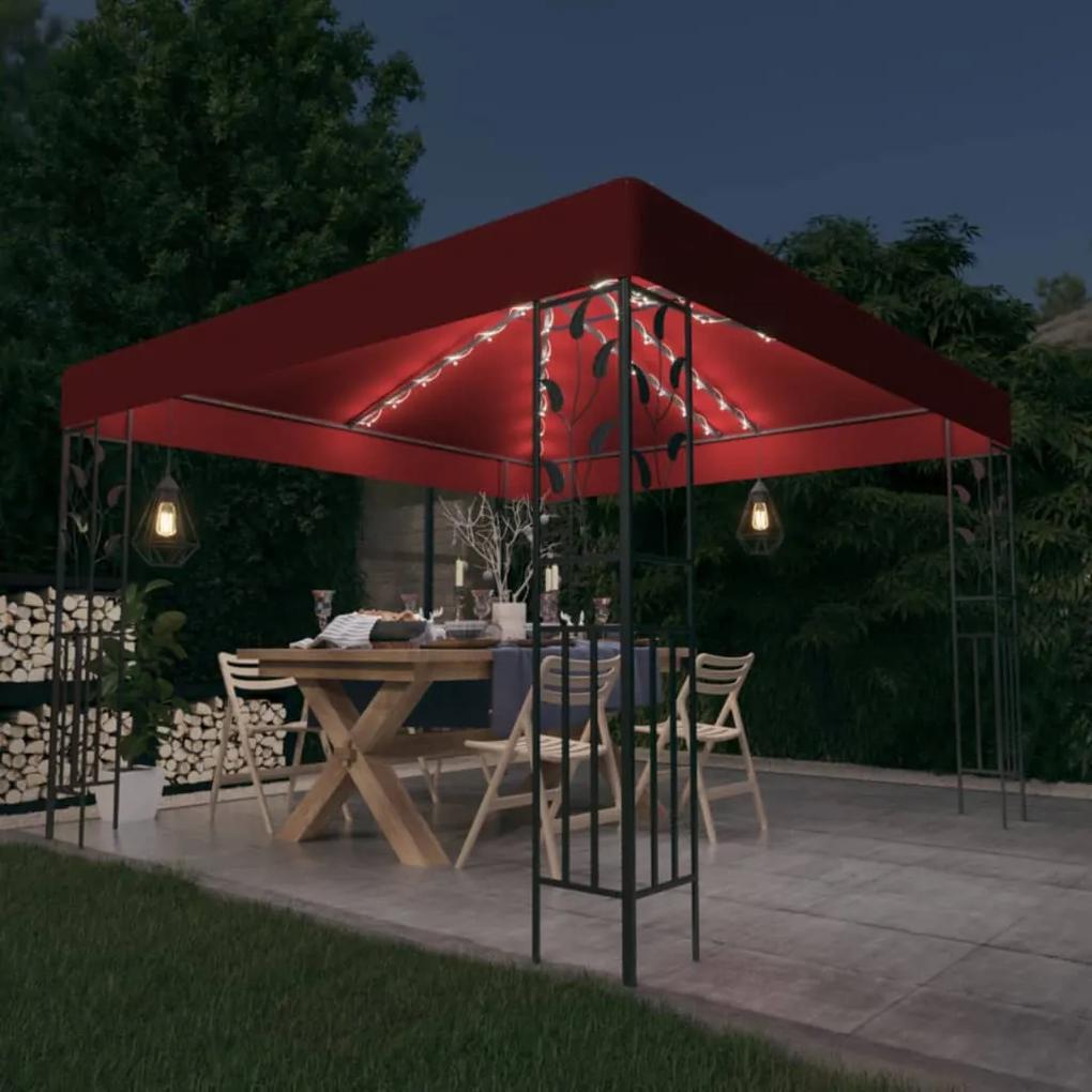 Pavilion cu sir de lumini LED, rosu vin, 3x3 m Bordo
