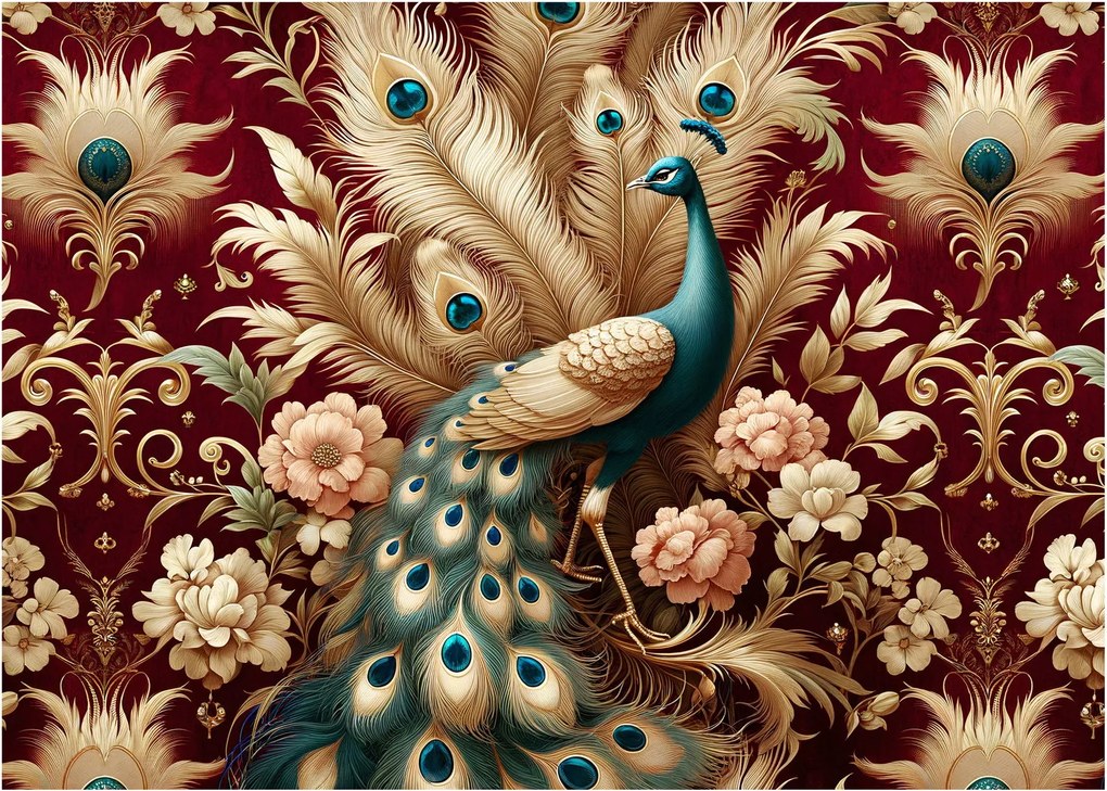 Tablou pe sticlă – Păun elegant (70x50 cm)