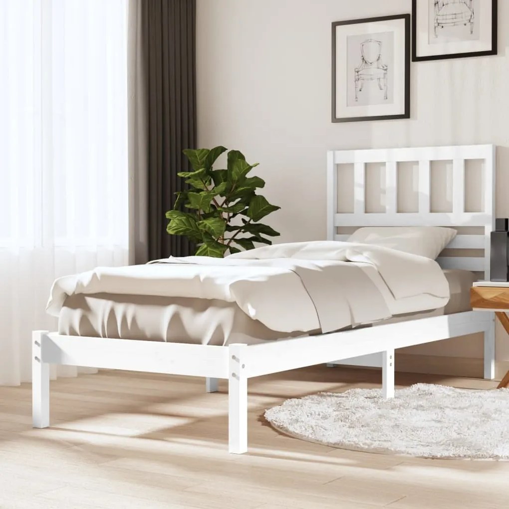 3100984 vidaXL Cadru de pat 2FT6 Small Single, alb 75x190 cm lemn masiv de pin