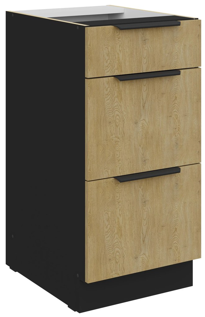 Dulap inferior de bucătărie Carminia 40 D 3S BB PREMIUM BOX (stejar cremona + negru). 1127986