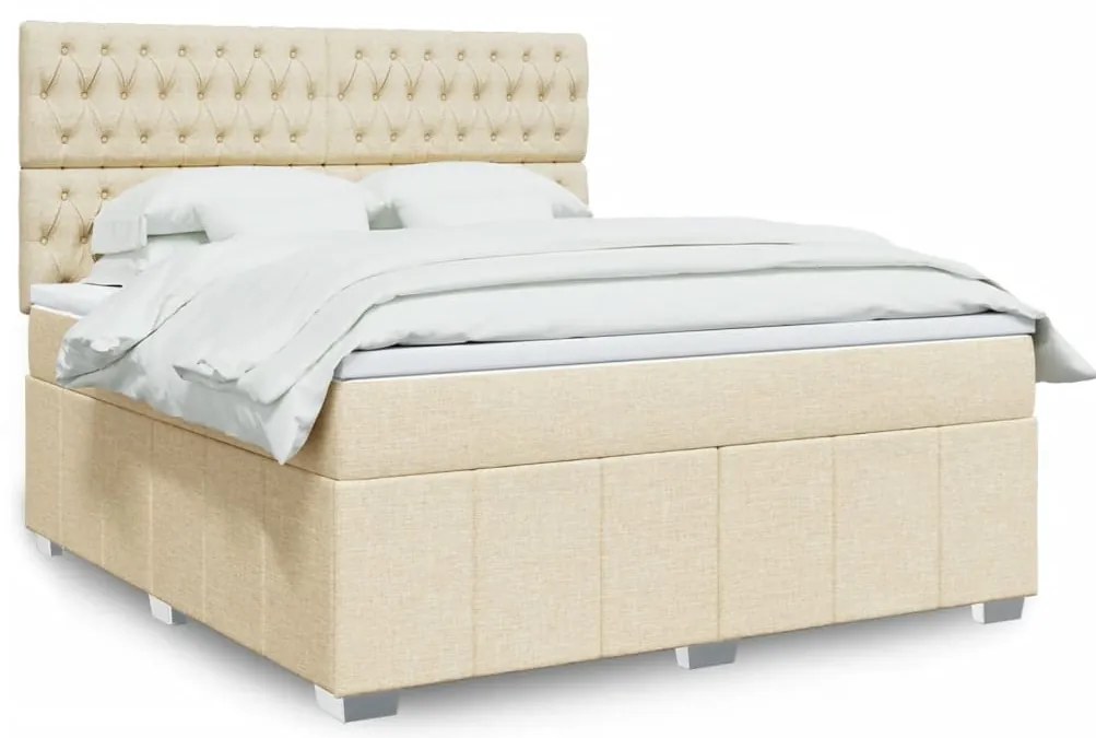 vidaXL Pat continental cu saltea, crem, 180x200 cm, textil