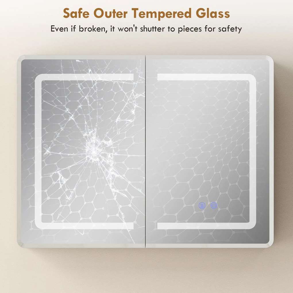 HOMCOM Dulap cu oglindă pentru baie cu iluminare LED, 60 x 80 cm, antiaburire, dimabil în 3 trepte | Aosom Romania