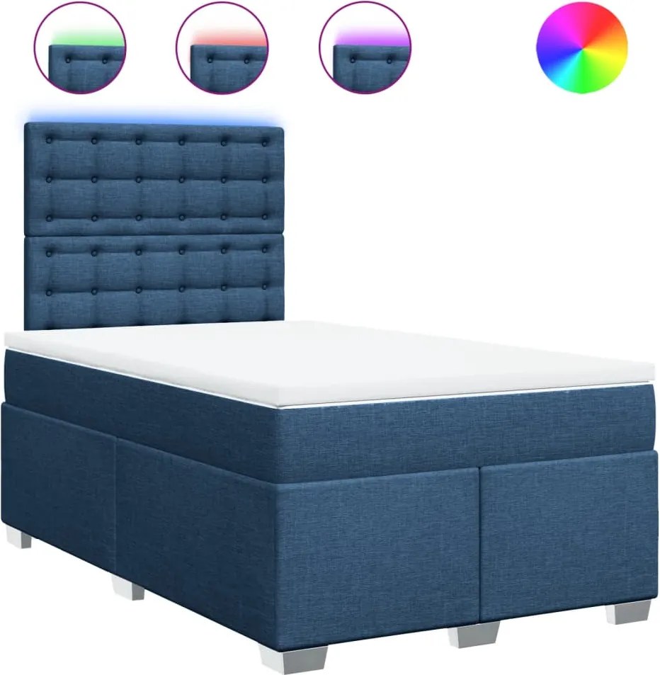 vidaXL Pat box spring cu saltea, albastru, 120x190 cm, material textil