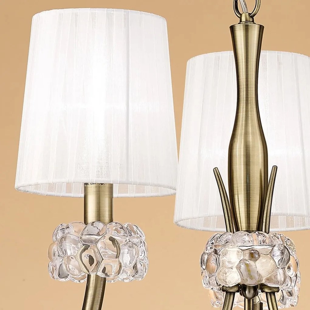 Candelabru clasic cu 3 brate LOEWE antique brass/ abajur alb