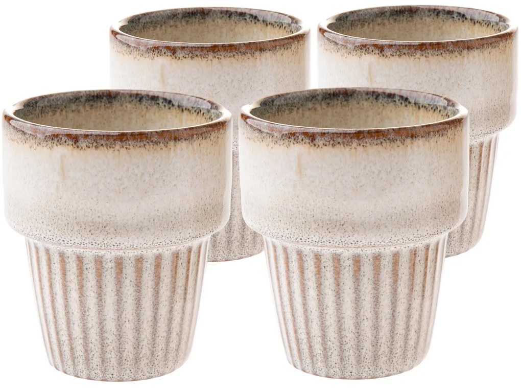 Set de 4 căni din ceramică Rustik 100 ml, bej